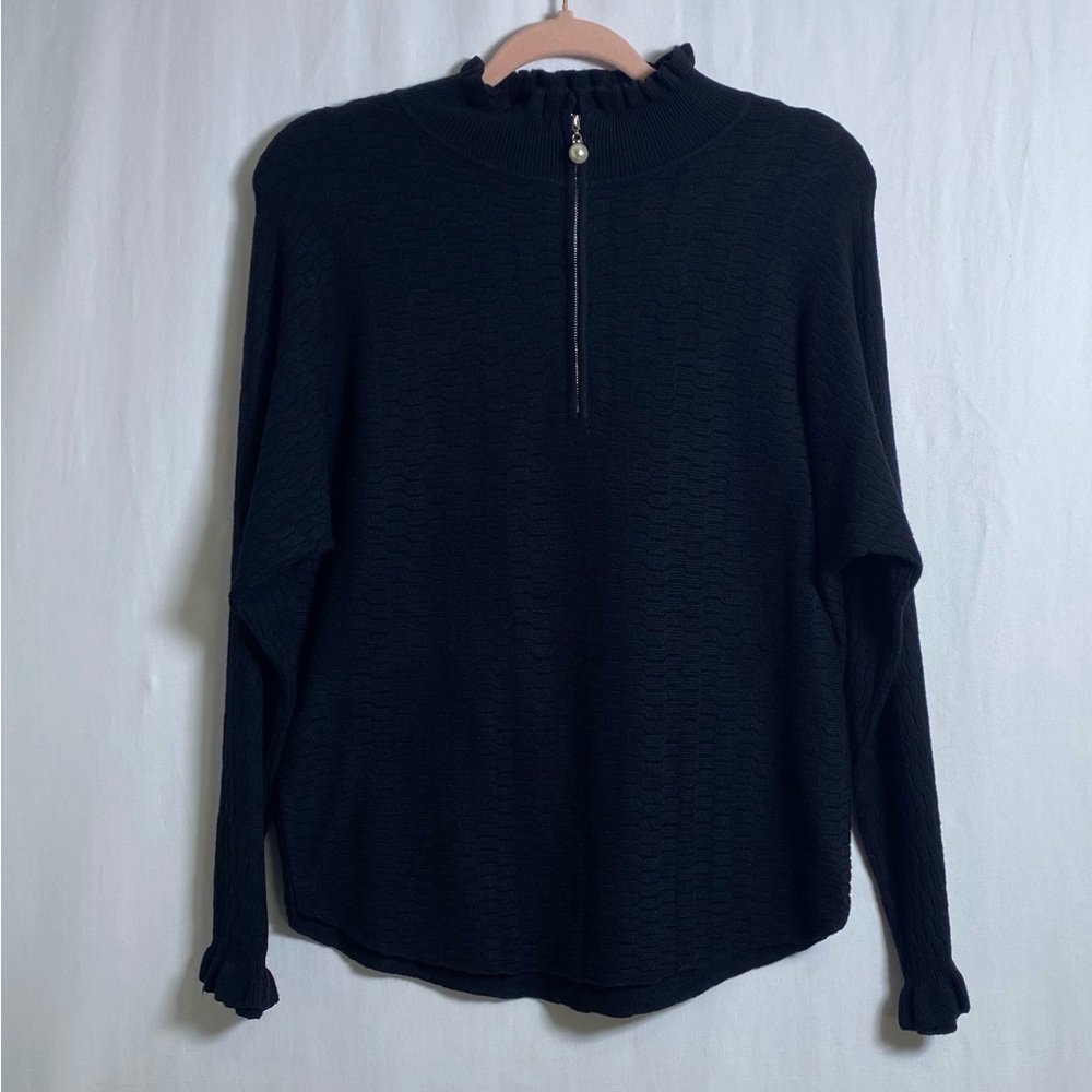 Milano Black Long Sleeve Top with Zip Detail